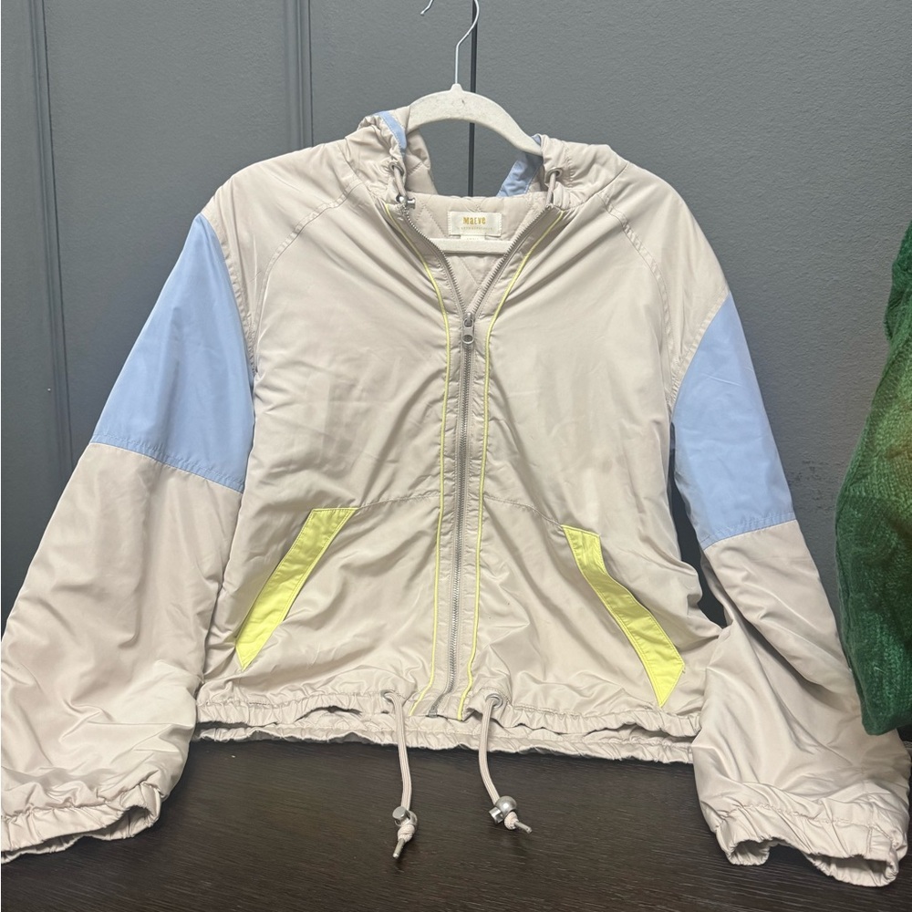 Anthropologie Quilted Jacket with Blue and Yellow Accents